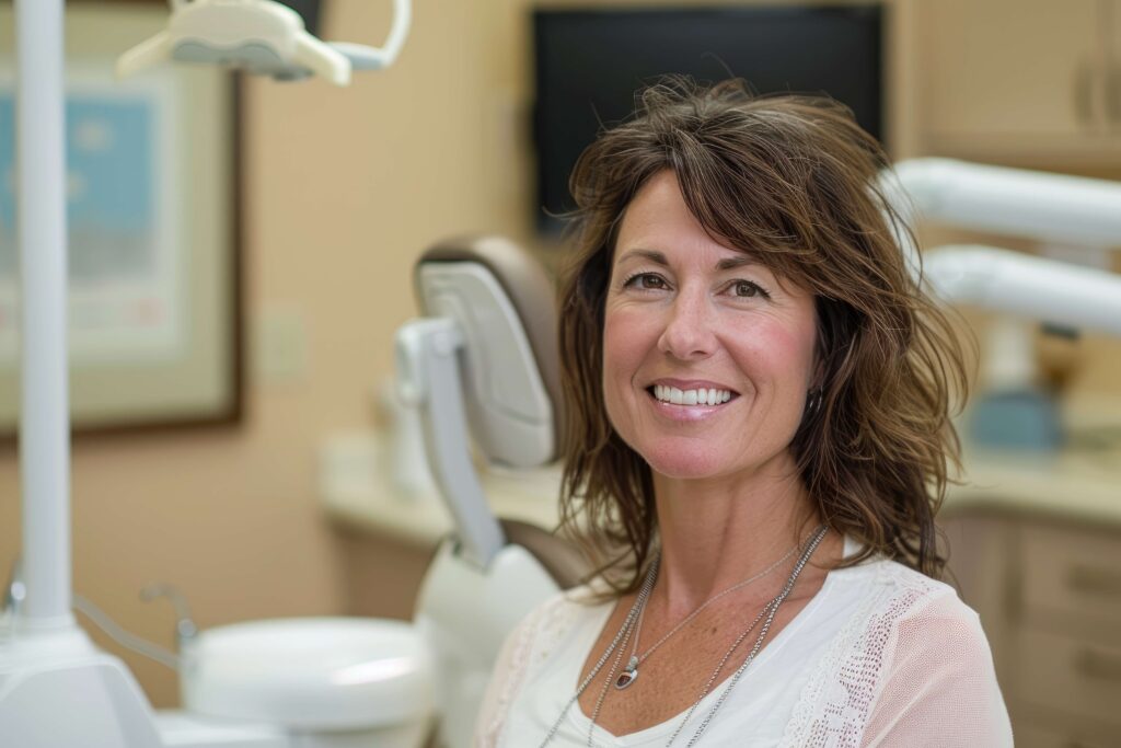 Smiling middle-aged woman at the dentist's office